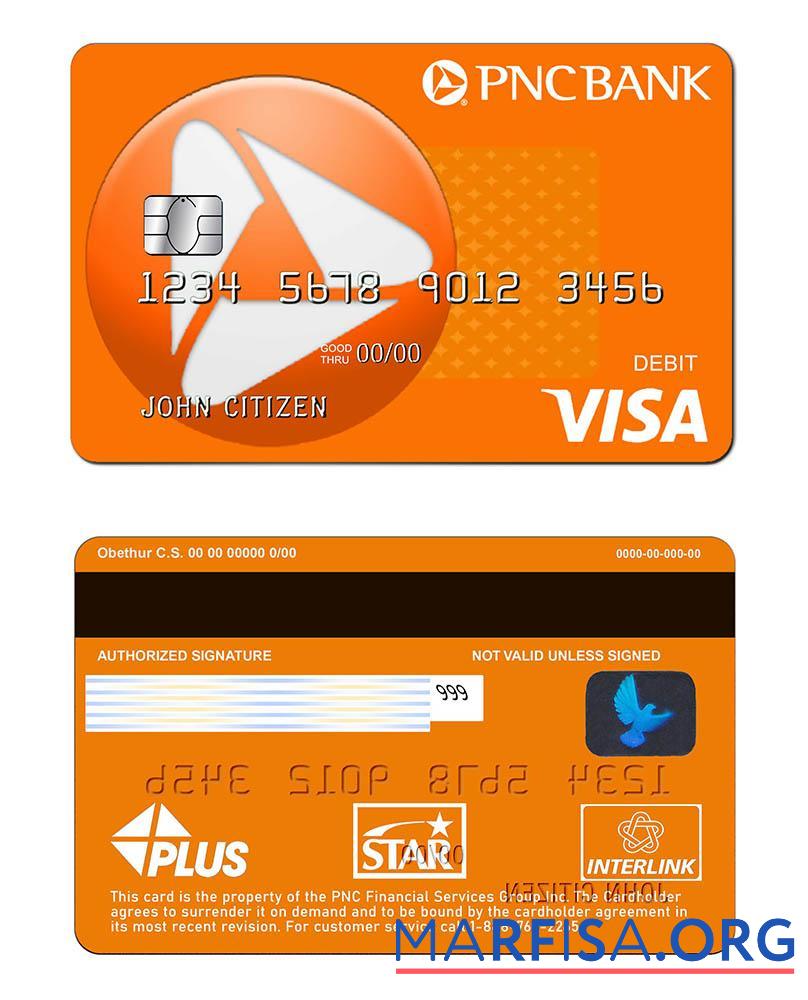 Blank USA PNC bank Visa Debit card template